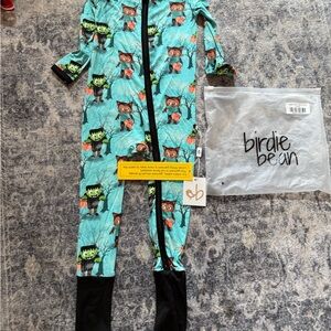 Birdie bean Kids' Teal Halloween Monster & Fox One-Piece Pajamas